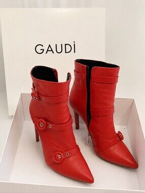 Gaudì Red Leather Pointed Stiletto Ankle Boots
